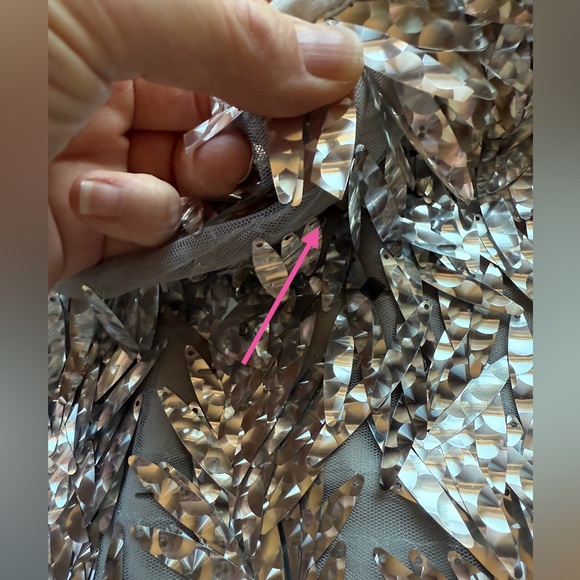 Anthropologie Sz 0P Silver Holographic Fringe Midi Skirt Holiday New Years Party - Picture 11 of 12